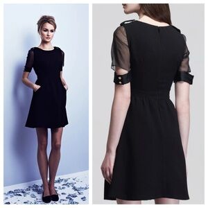 Misha Nonoo Sheer Silk Cutout Puff Sleeve Little Black Dress LBD